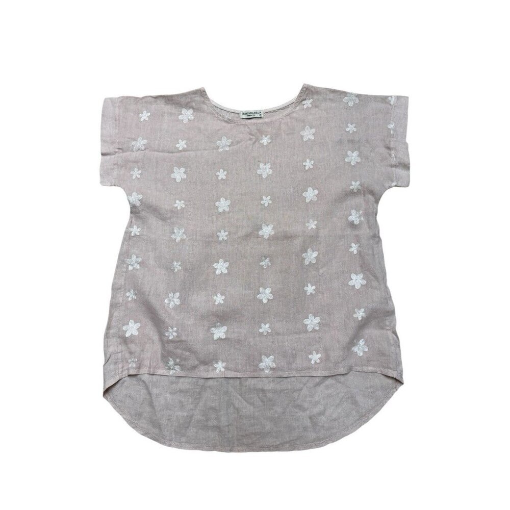 Terzo Millennio Linen Blouse Made in Italy Pink Floral Embroidered L